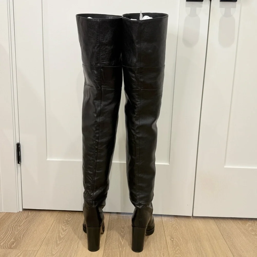 Isabel Marant Lurna Over The Knee Boots Black Leather Size 37/7 Party City Chic